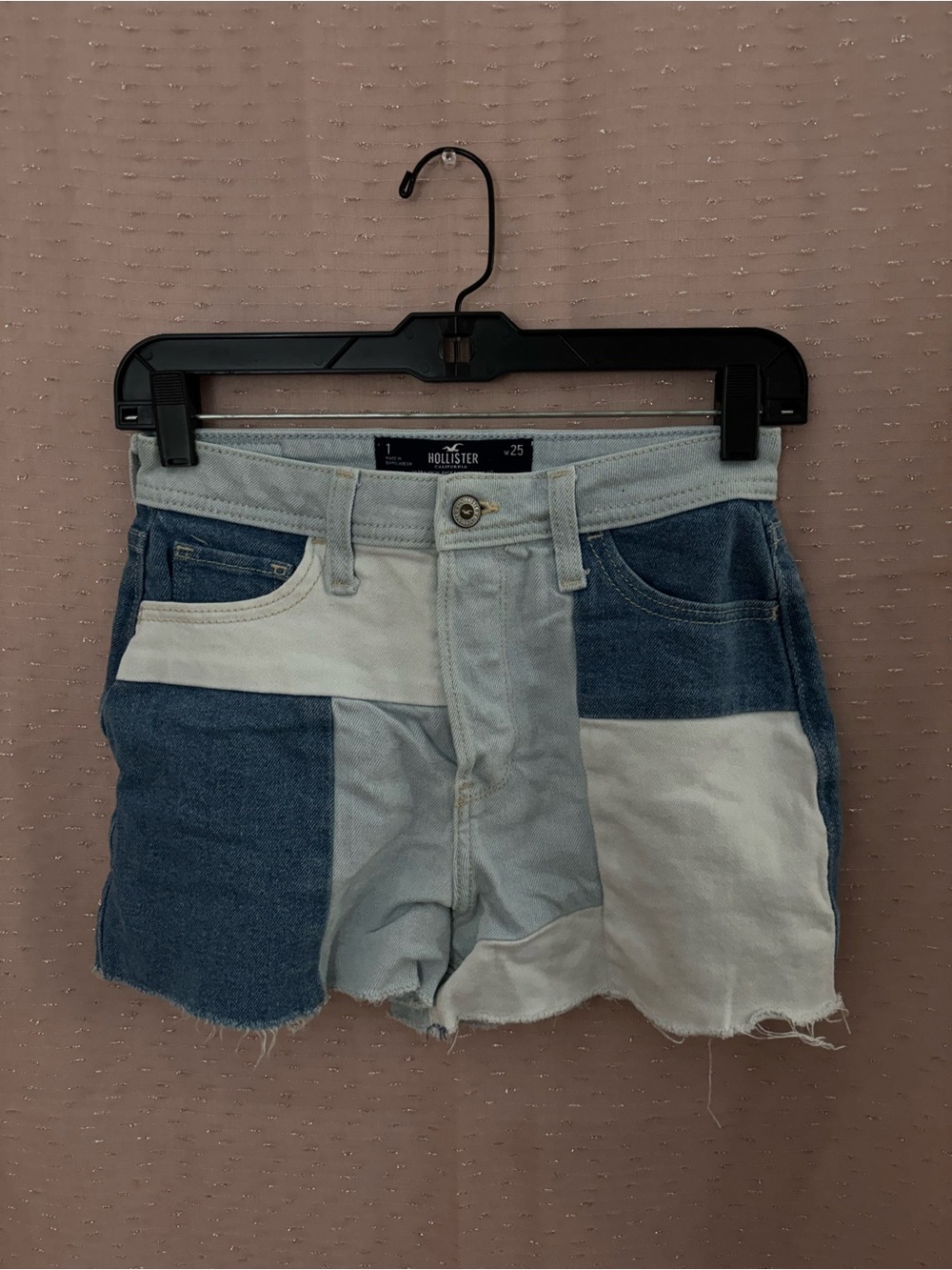 Hollister Two-Tone Patchwork Denim Shorts - Light Blue & Dark Blue